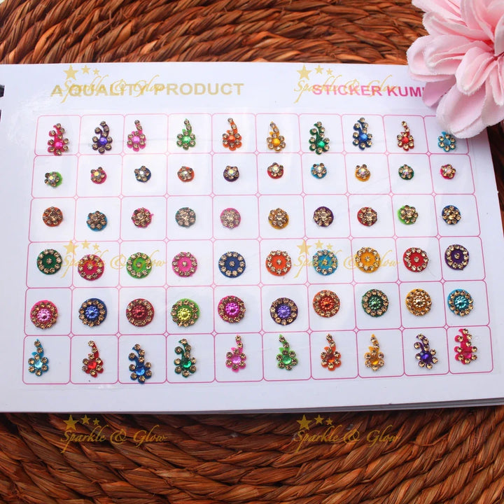 Navya Suhag Multi Shaped Small Bindi Book with Stones and Multicolour