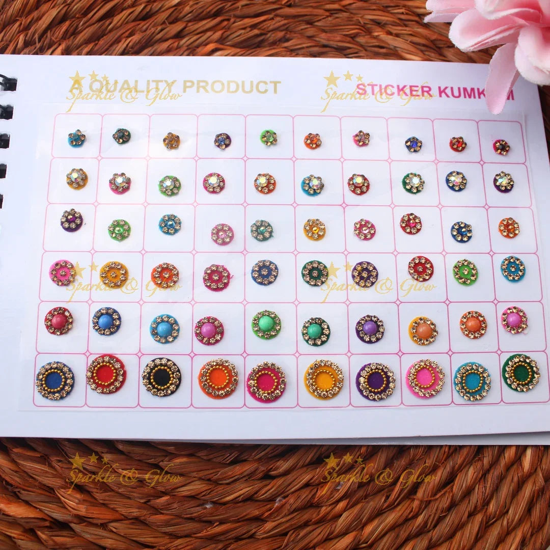 Navya Suhag Multi Shaped Small Bindi Book with Stones and Multicolour