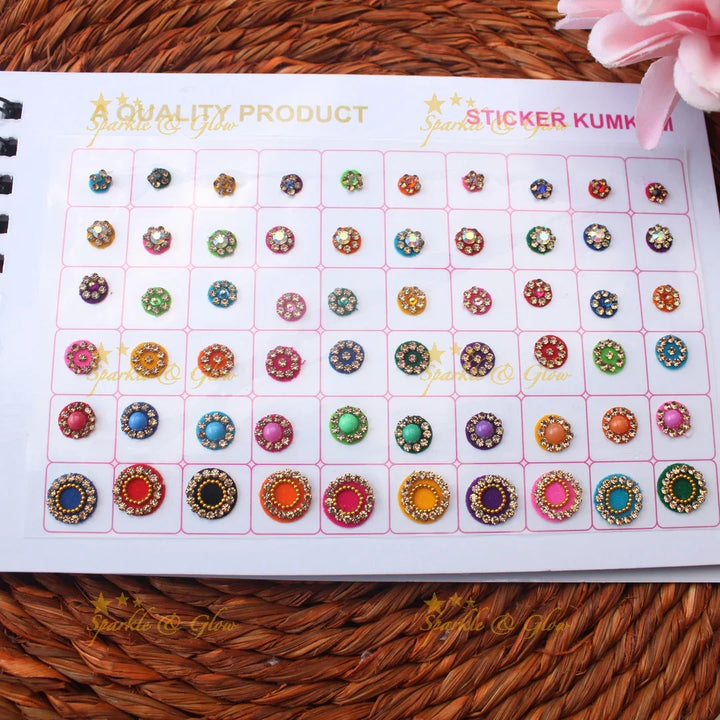 Navya Suhag Multi Shaped Small Bindi Book with Stones and Multicolour