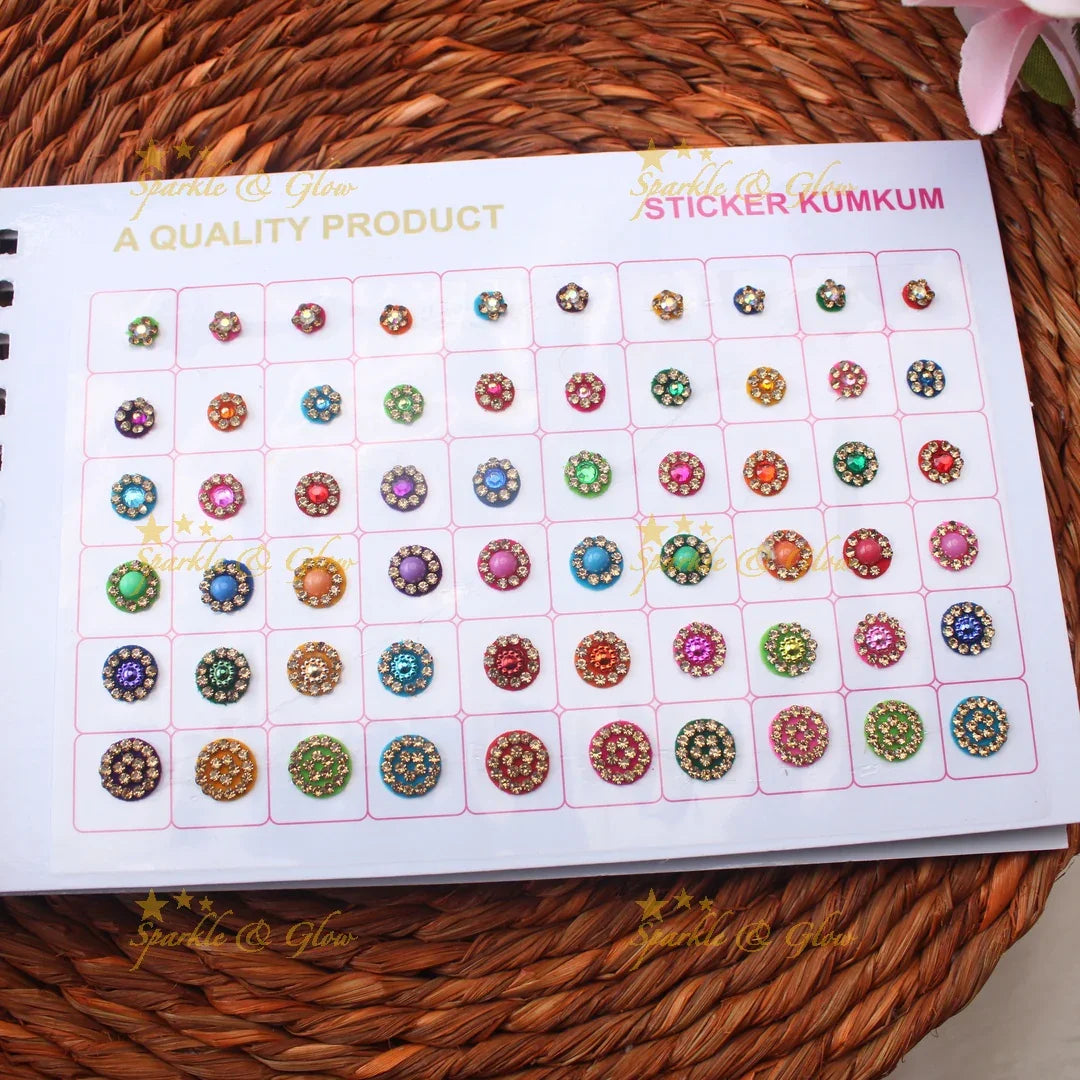 Navya Suhag Multi Shaped Small Bindi Book with Stones and Multicolour