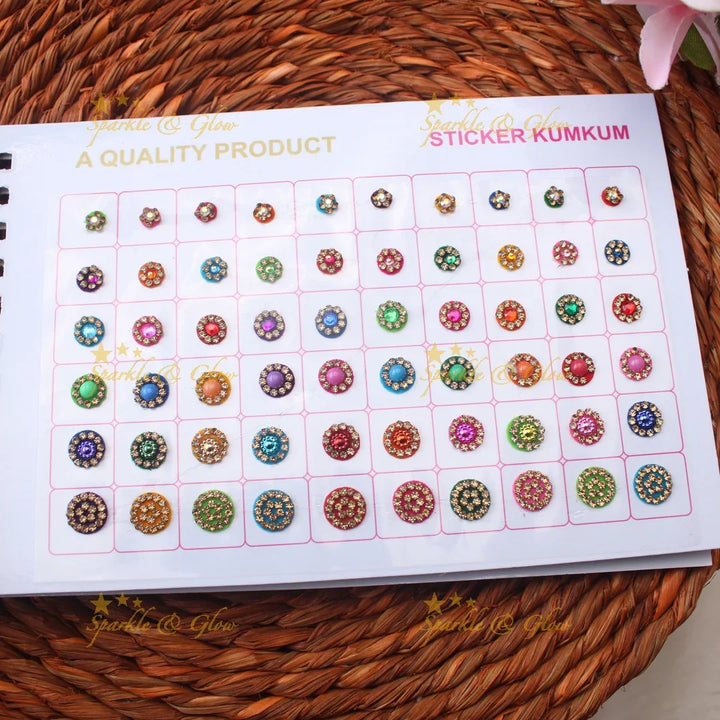 Navya Suhag Multi Shaped Small Bindi Book with Stones and Multicolour