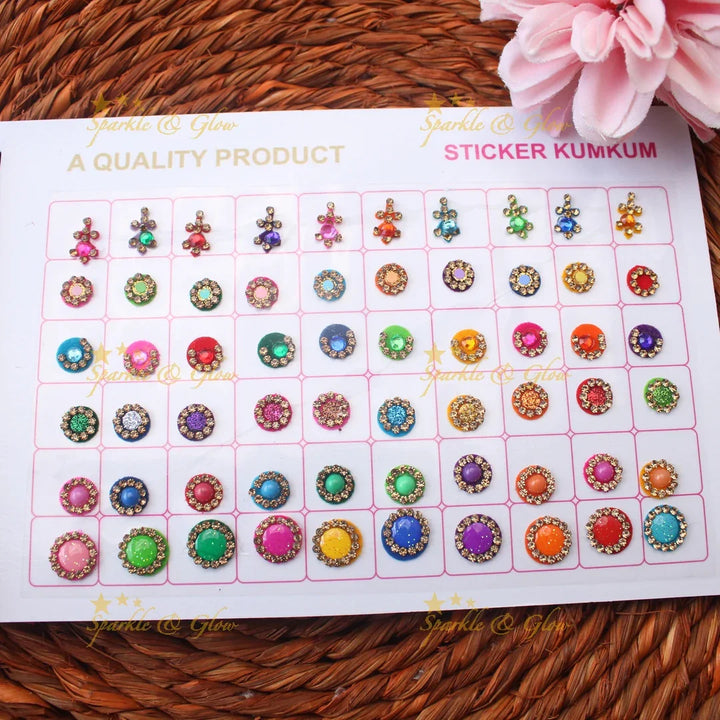 Navya Suhag Multi Shaped Small Bindi Book with Stones and Multicolour