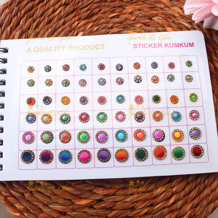 Navya Suhag Round shape Small Bindi Book with Stones and Glass finish
