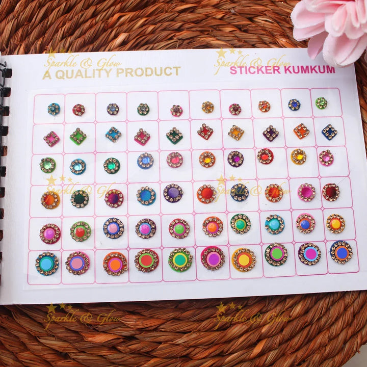 Navya Suhag Round shape Small Bindi Book with Stones and Glass finish