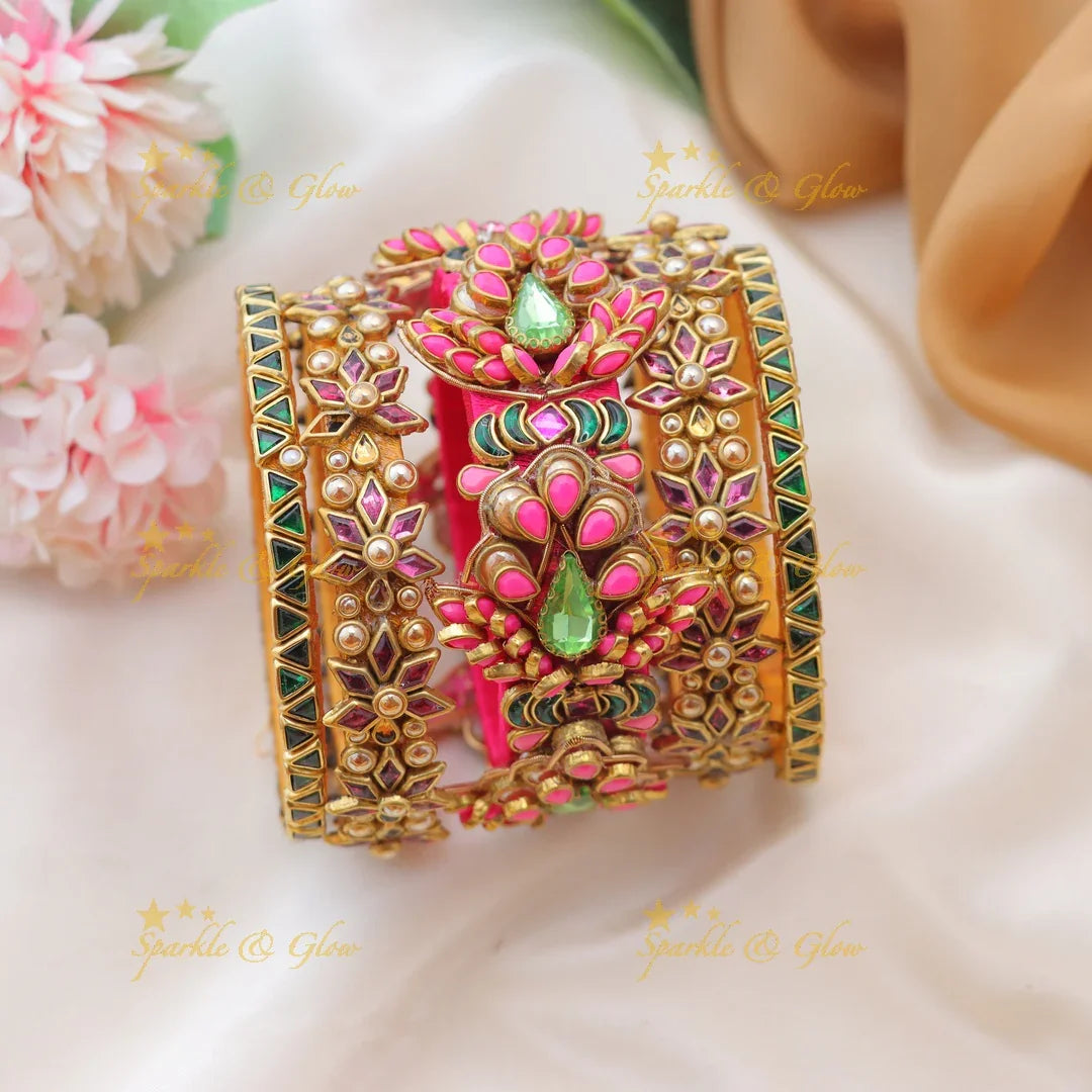 Vibrant Floral Meenakari Silk Thread Bangles with Stonework