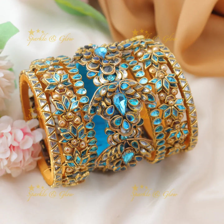 Grand Leaf Floral Silk Thread Bridal Bangles Set