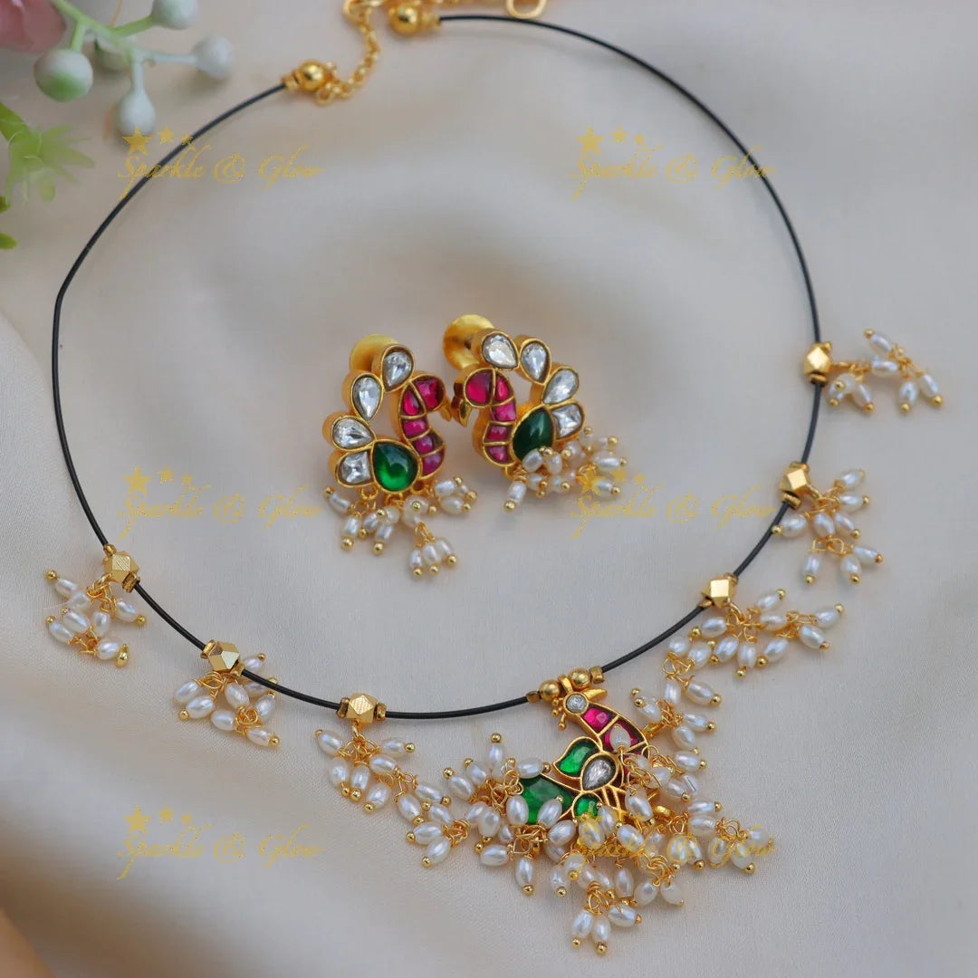 Stunning Jadau Kundan Peacock Invisible Short Necklace Set