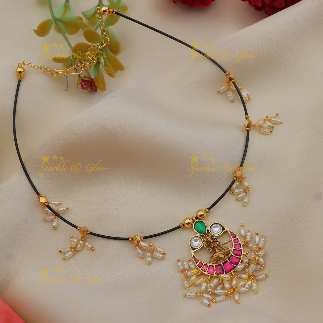 Jadau Kundan Lakshmi Invisible Short Necklace in Gold Tone