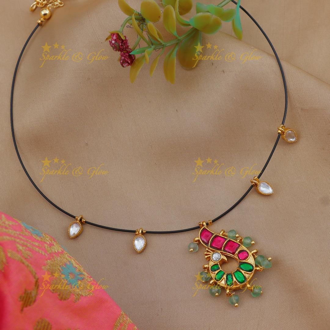 Stunning Peacock Jadau Kundan Invisible Short Necklace