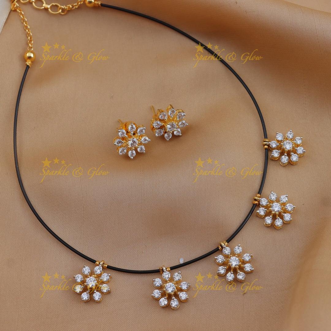 Stunning Floral Design American Diamond Short Necklace