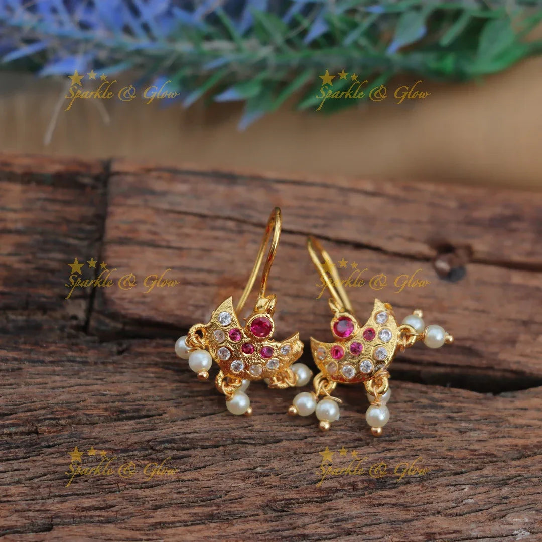 Traditional Half Moon Bugadi Earrings with Pearls & Stones
