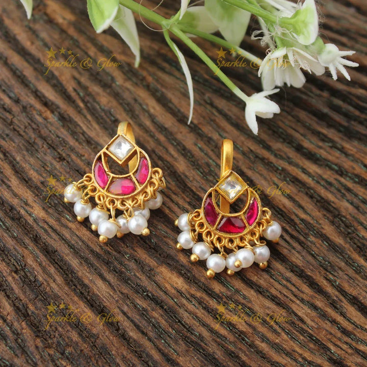 Kundan Meenakari Bugadi Earrings with Pearl Drops