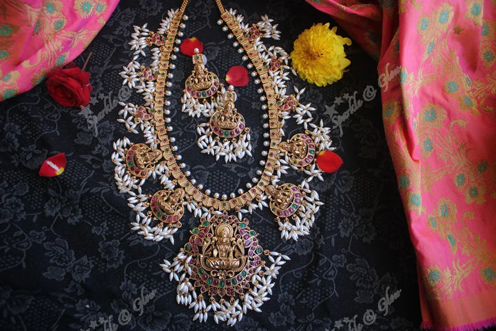 Beautiful rice pearl gutta pusalu Lakshmi haram - Multi - Sparkle and Glow