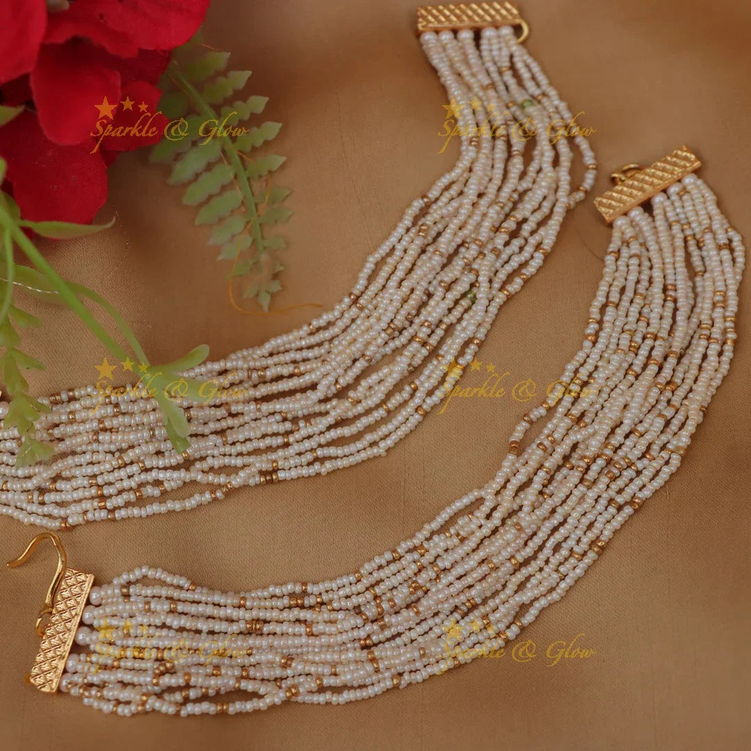 Stunning Multilayered Pearl Beaded Traditional Ear Chain