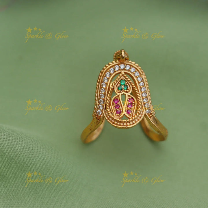 Elegant Gold Plated Vanki Finger Ring with Leaf Design