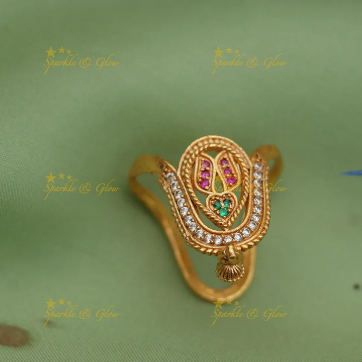 Elegant Gold Plated Vanki Finger Ring with Leaf Design