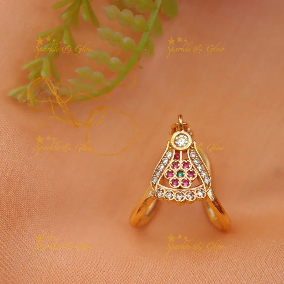 Gracious Floral Motif Gold Finish Vanki Finger Ring