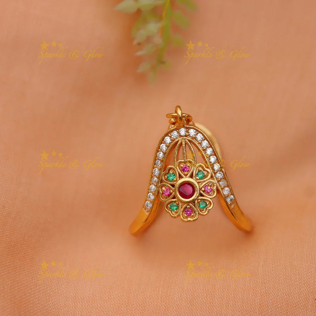 Grand Gold Alike Floral Vanki Ring with Ruby & AD Stones