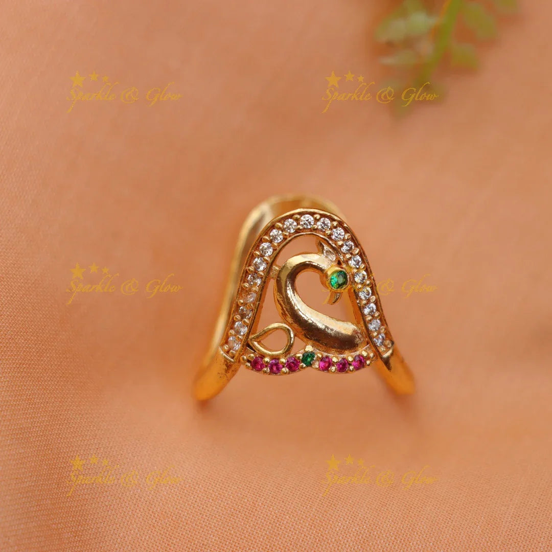 Stunning Gold Alike Peacock Design Vanki Finger Ring