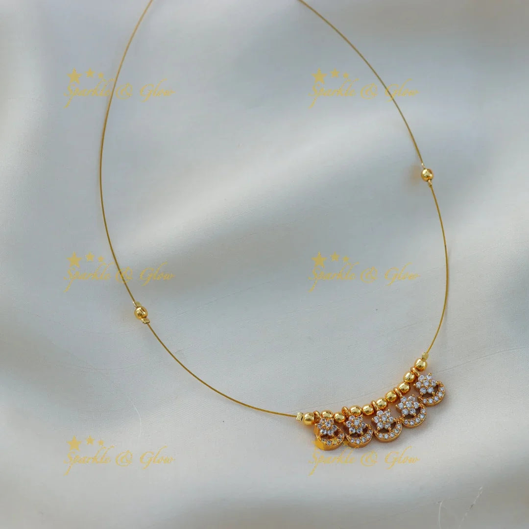 Elegant Floral Invisible Short Necklace with AD Charms