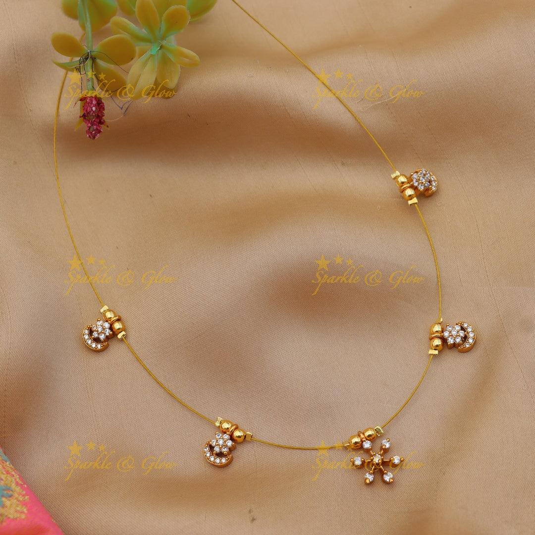 Elegant AD Invisible Short Necklace with Floral Charms