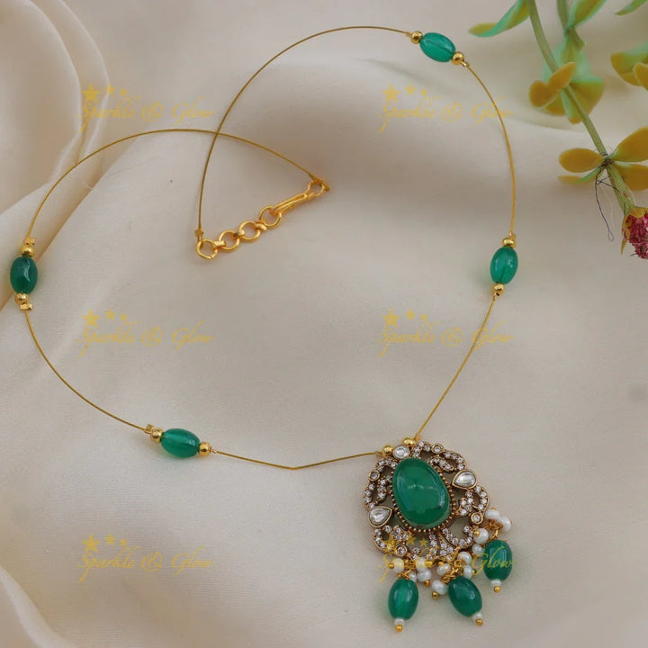 Sparkling Kundan Beaded Invisible Necklace for Festive Wear