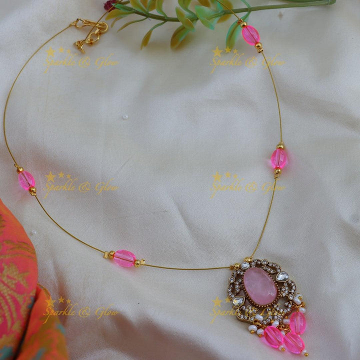 Sparkling Kundan Beaded Invisible Necklace for Festive Wear