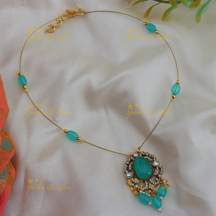 Sparkling Kundan Beaded Invisible Necklace for Festive Wear