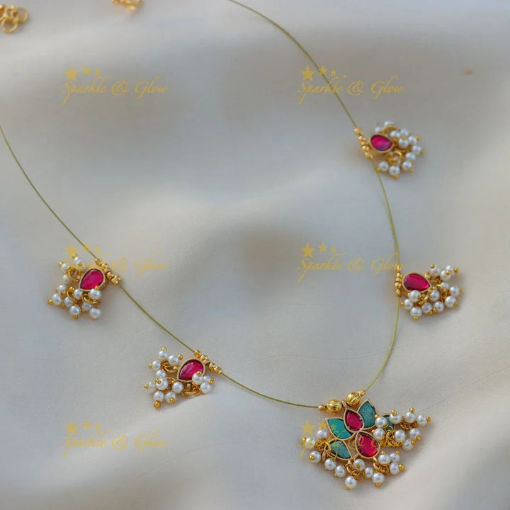 Stunning Jadau Kundan Floral Invisible Short Necklace