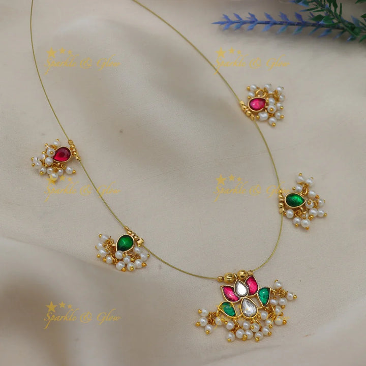 Stunning Jadau Kundan Floral Invisible Short Necklace