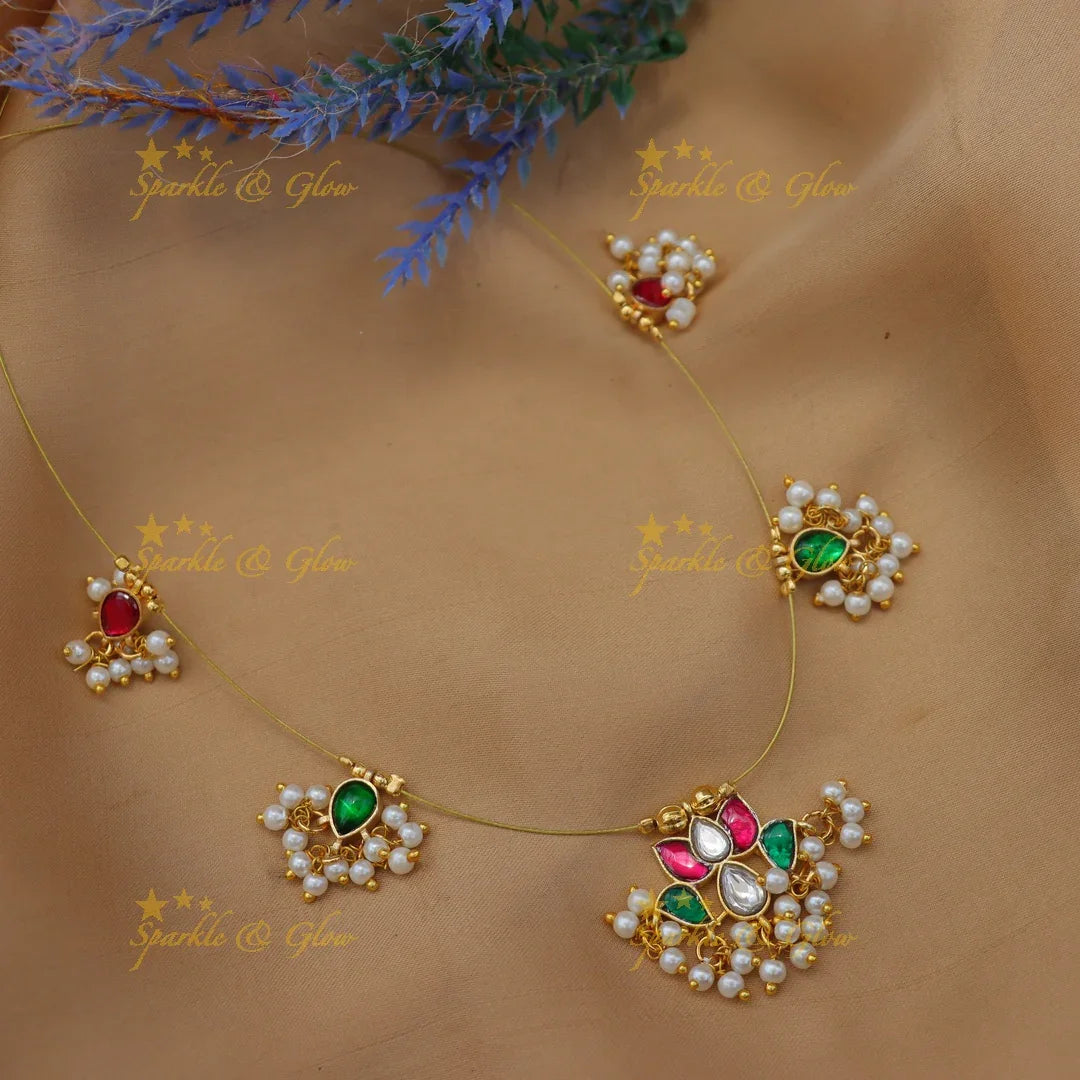 Stunning Jadau Kundan Floral Invisible Short Necklace