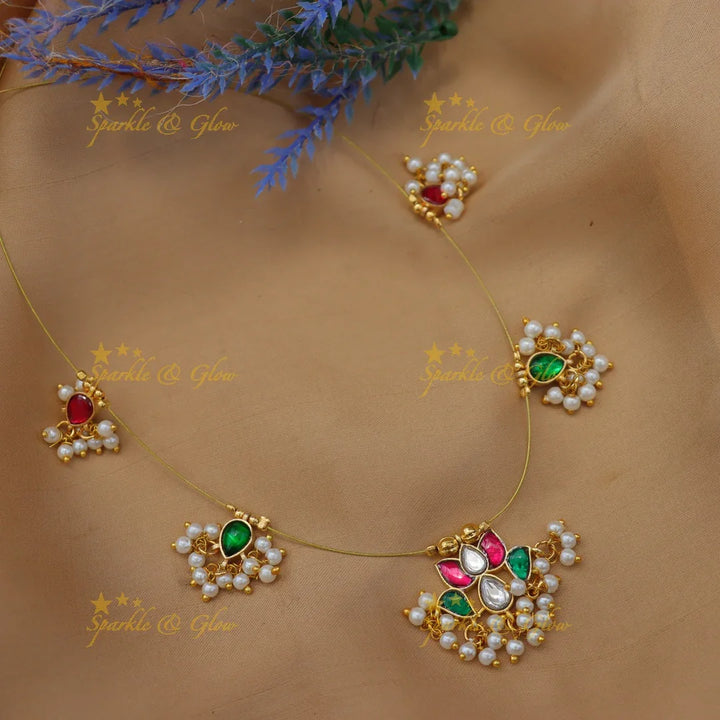 Stunning Jadau Kundan Floral Invisible Short Necklace