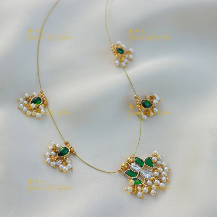 Stunning Jadau Kundan Floral Invisible Short Necklace