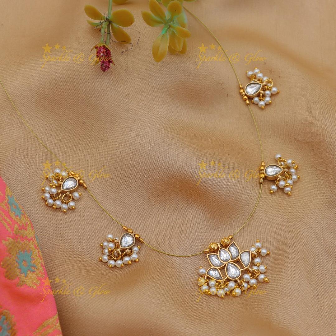 Stunning Jadau Kundan Floral Invisible Short Necklace