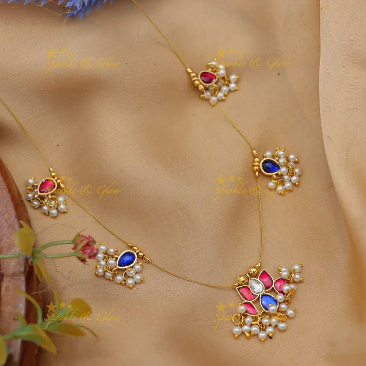 Stunning Jadau Kundan Floral Invisible Short Necklace