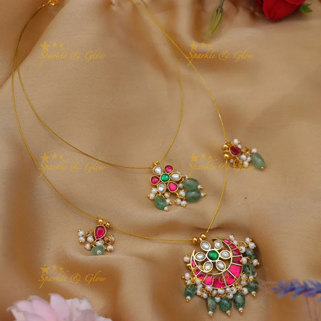 Double Layer Jadau Kundan Invisible Necklace with Beads