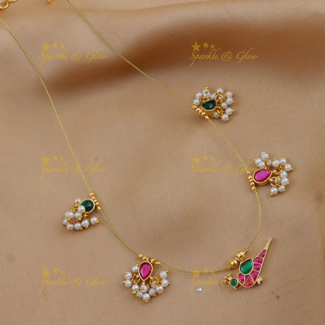 Stunning Jadau Kundan Bird Invisible Short Necklace