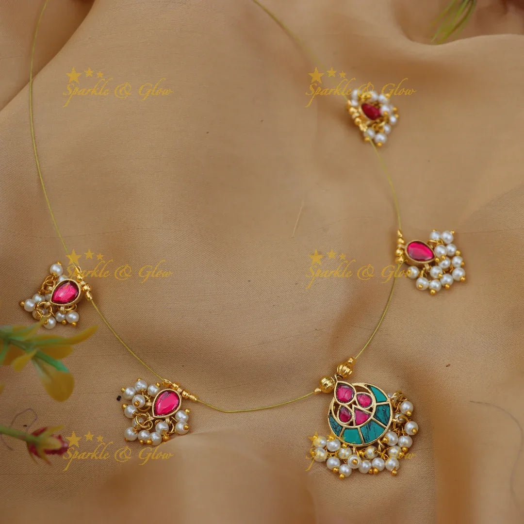 Stunning Jadau Kundan Half Moon Invisible Short Necklace