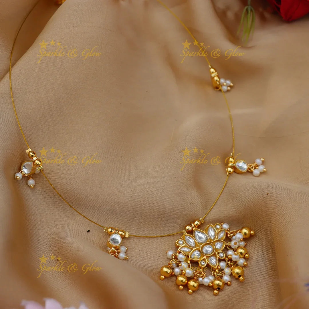 Grand Jadau Kundan Lotus Floral Invisible Short Necklace