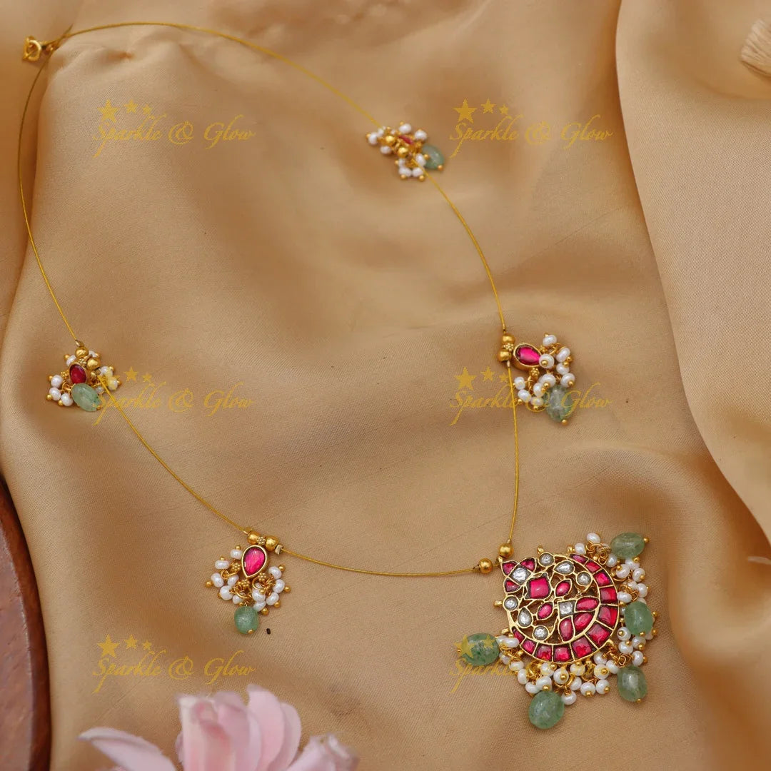 Elegant Jadau Kundan Crescent Invisible Short Necklace