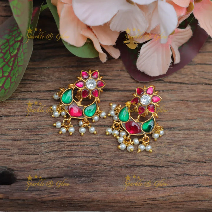 Elegant Jadau Kundan Floral Bugadi Earrings with Pearls