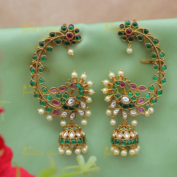 Stunning Kemp Peacock Floral Ear Cuff Jhumka Earrings