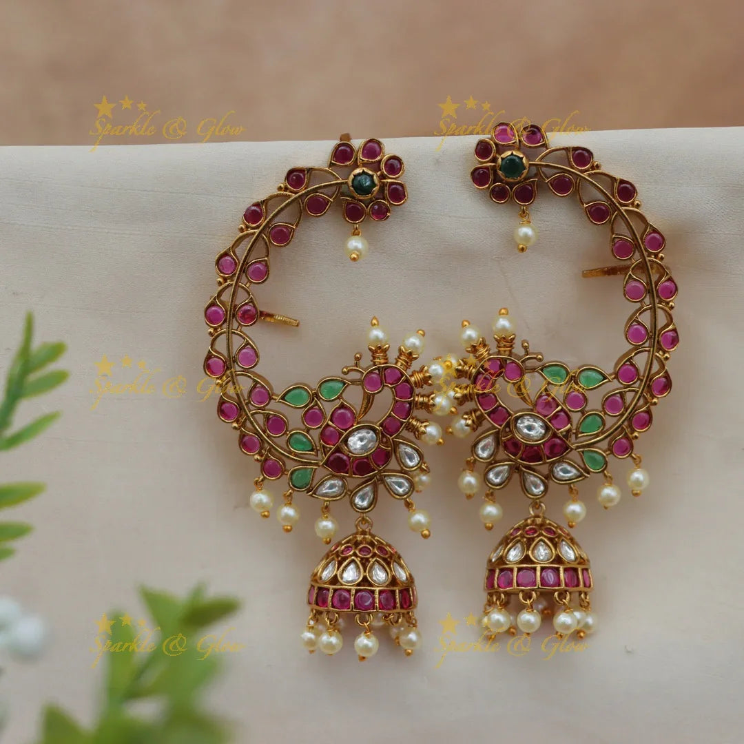 Stunning Kemp Peacock Floral Ear Cuff Jhumka Earrings