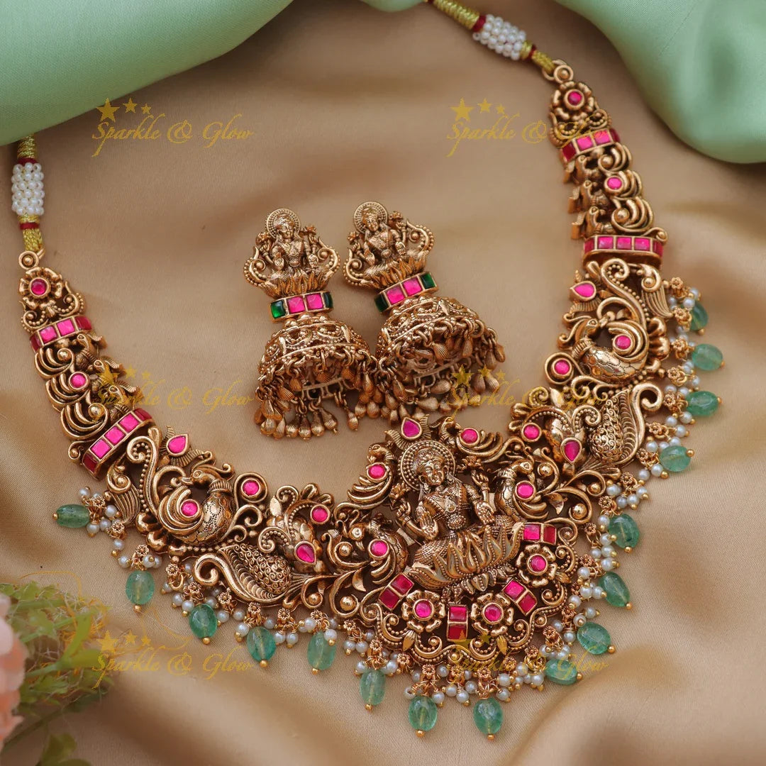 Grand Jadau Kundan Lakshmi Temple Short Necklace