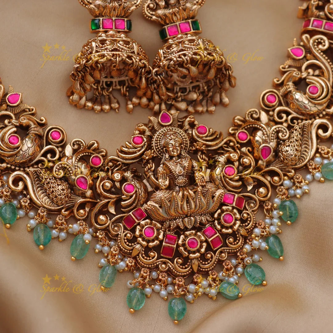 Grand Jadau Kundan Lakshmi Temple Short Necklace