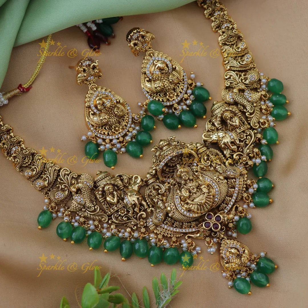 Grand Idol Lakshmi Peacock Elephant carved short necklace