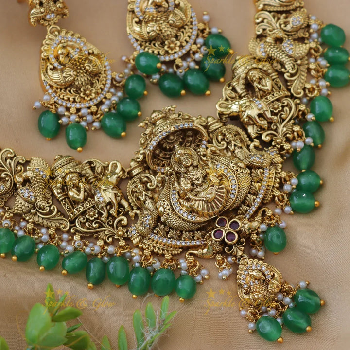 Grand Idol Lakshmi Peacock Elephant carved short necklace