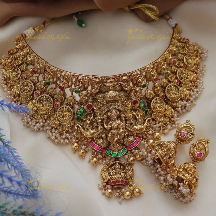 Jadau Kundan Lakshmi Elephant Bridal Short Necklace Set
