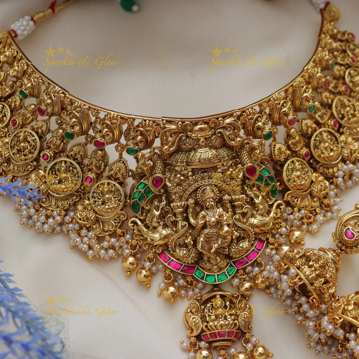 Jadau Kundan Lakshmi Elephant Bridal Short Necklace Set