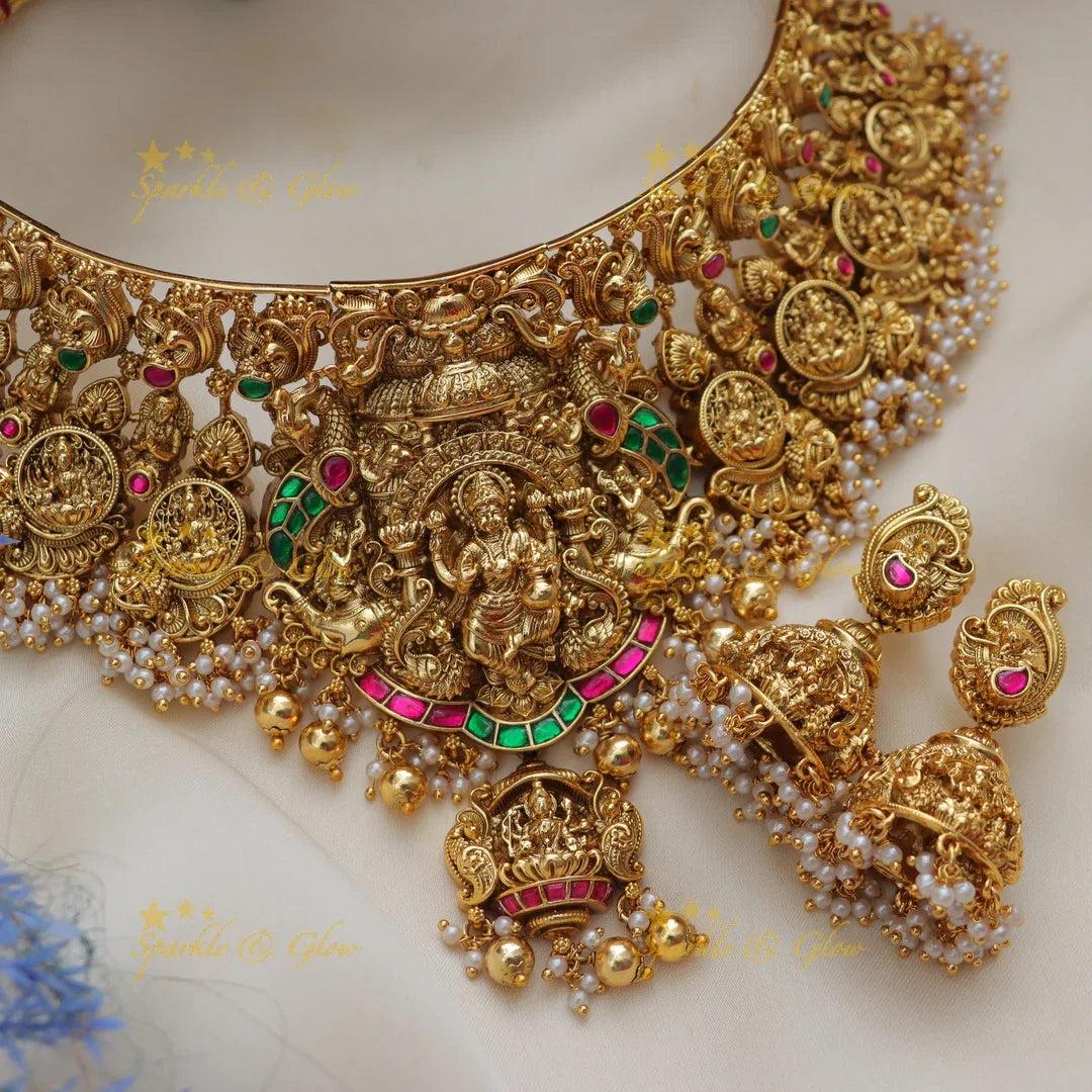 Jadau Kundan Lakshmi Elephant Bridal Short Necklace Set